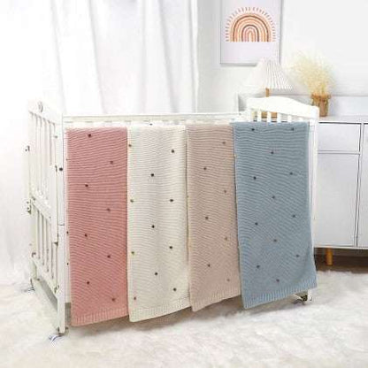 Couverture bebe tricot rose blanche beige vert