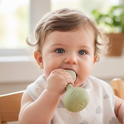 Anneau de dentition dans la bouche de bébé