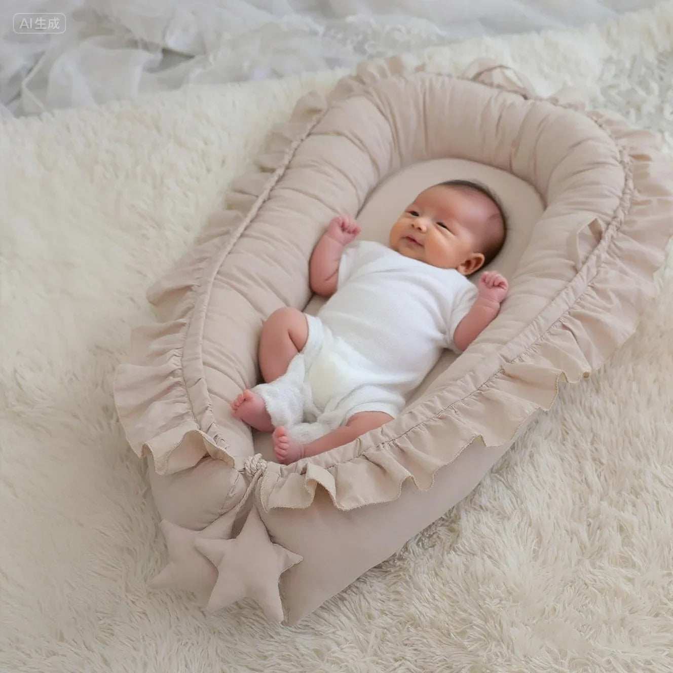 bébé dans son cocon bébé beige