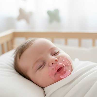  bébé dort avec sa tétine bébé rose