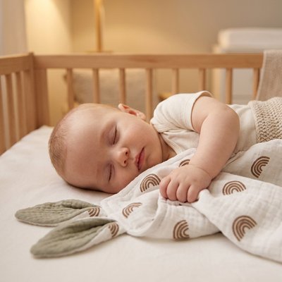 bébé dort avec son doudou 