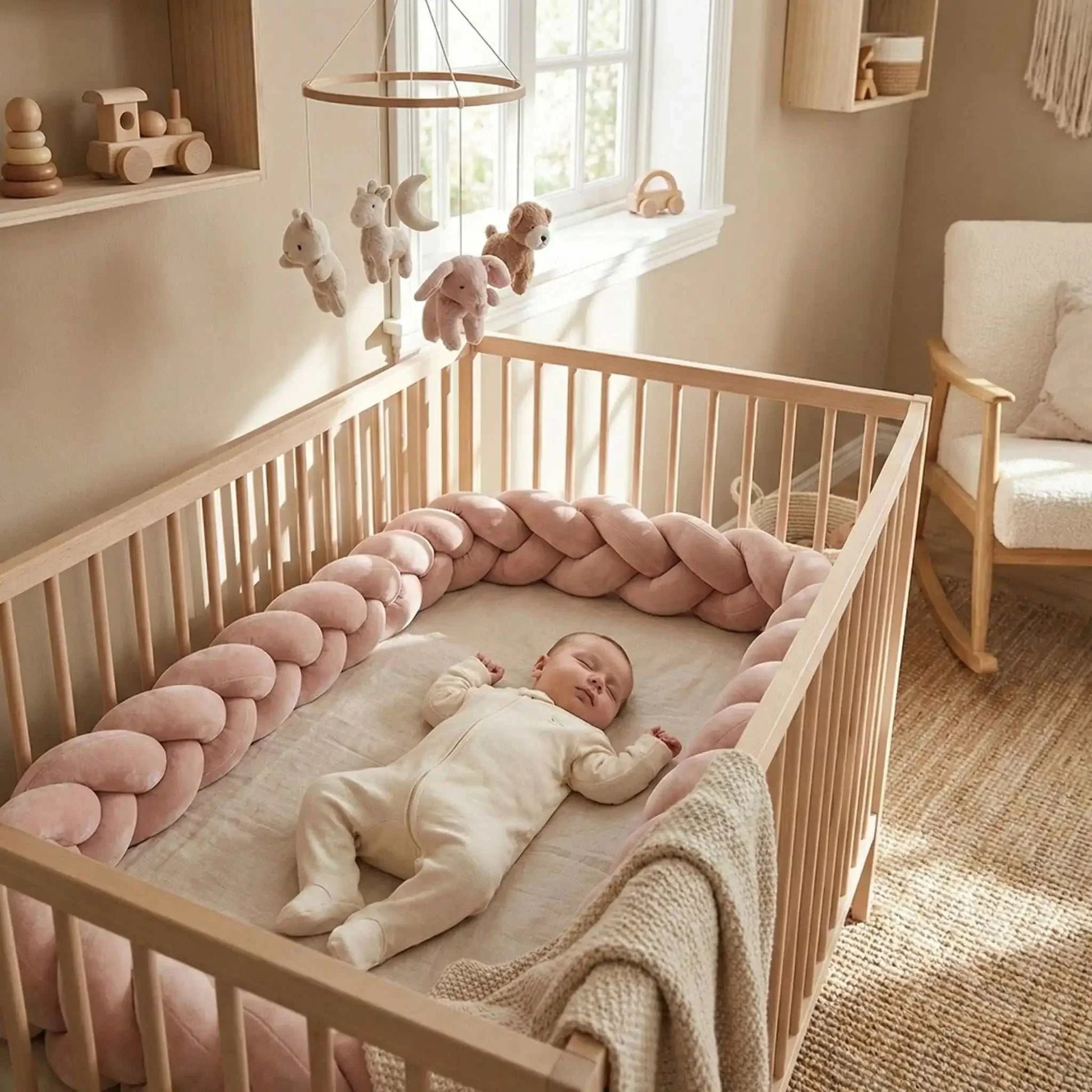 bebe dort confortablement dans sa chambre avec Tresse de Lit rose