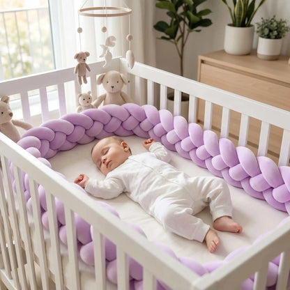 bébé dort dans son lit entourer de tresse tour de lit