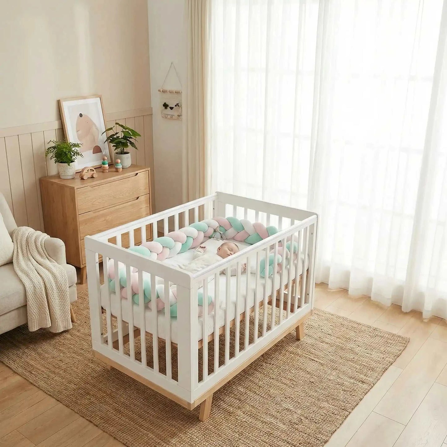 bébé dort entourer de tresse de lit bébé 