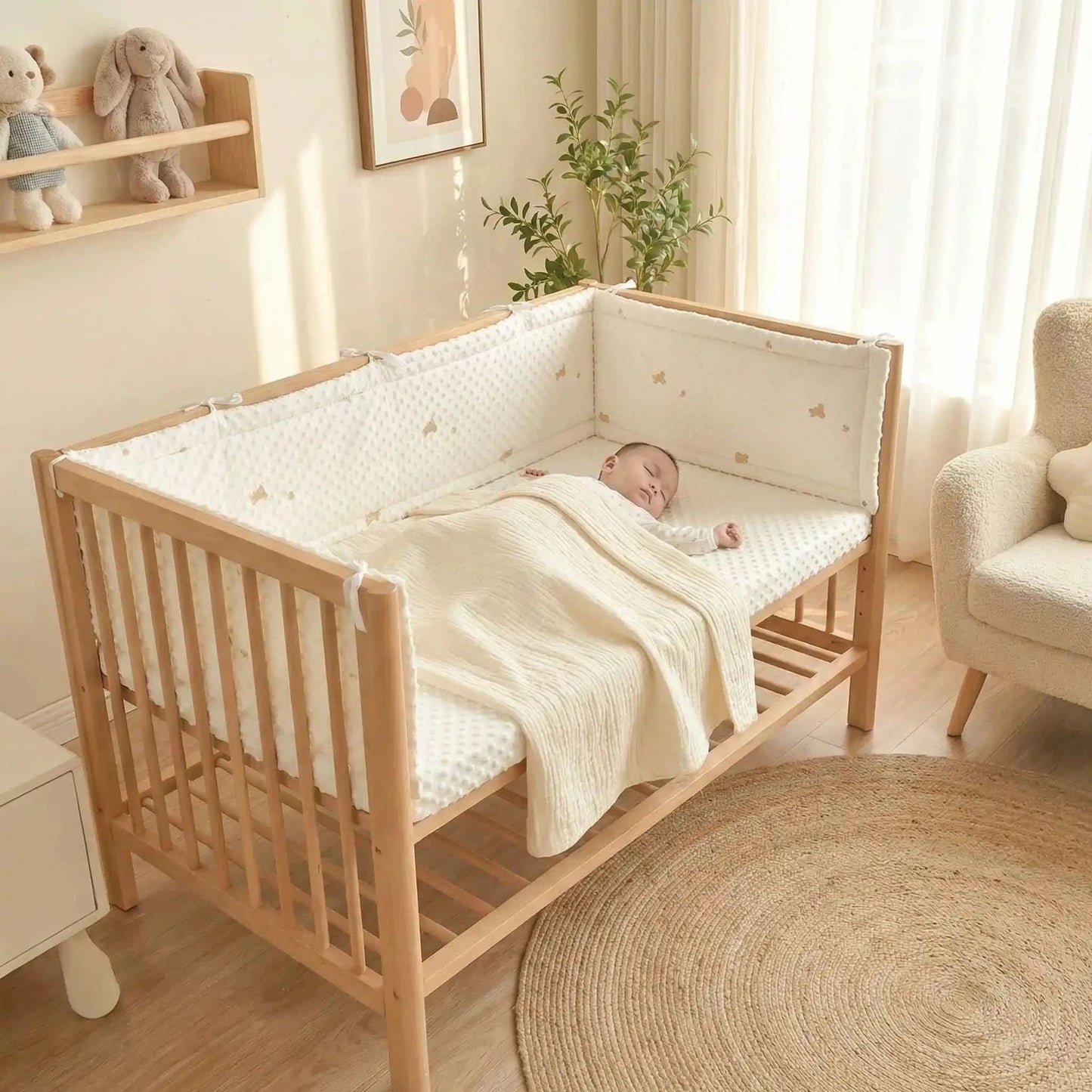 bébé dort paisiblement entourer de tour de lit ourson