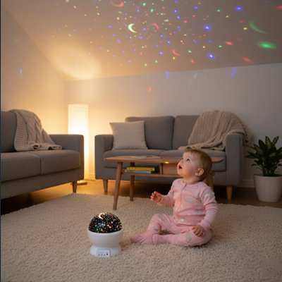 bebe eblouie par son projecteur enfant 