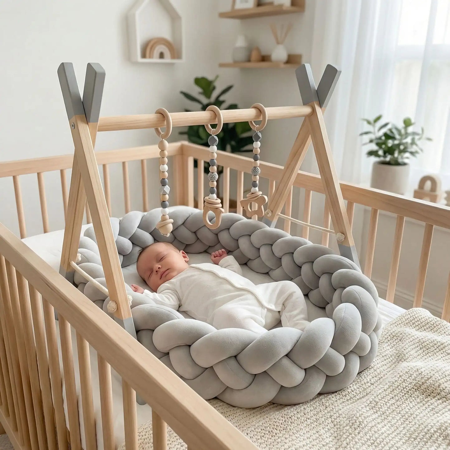 bébé endormis entourer de tresse de-lit