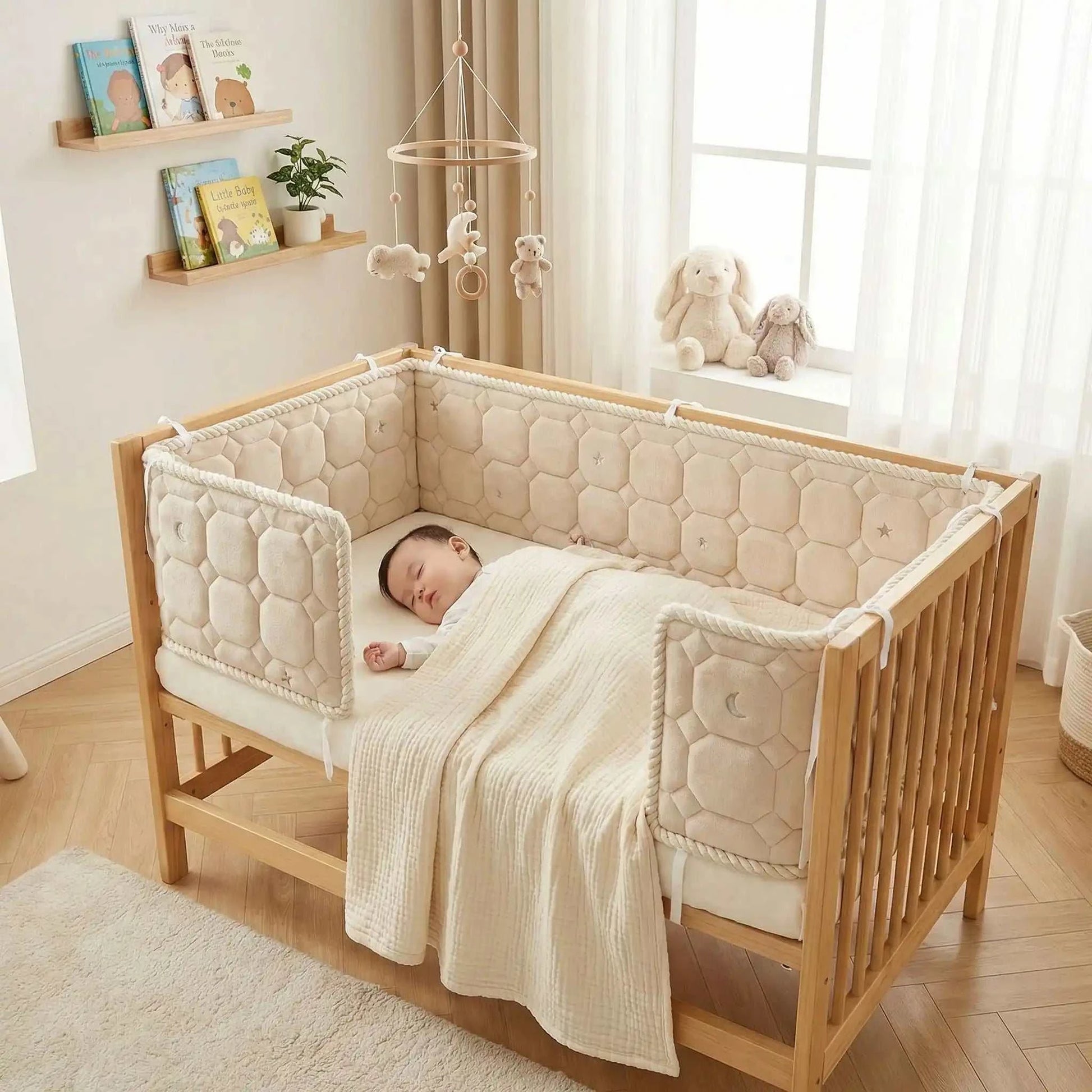 bébé entourer de tour de lit pour bebe beige velours