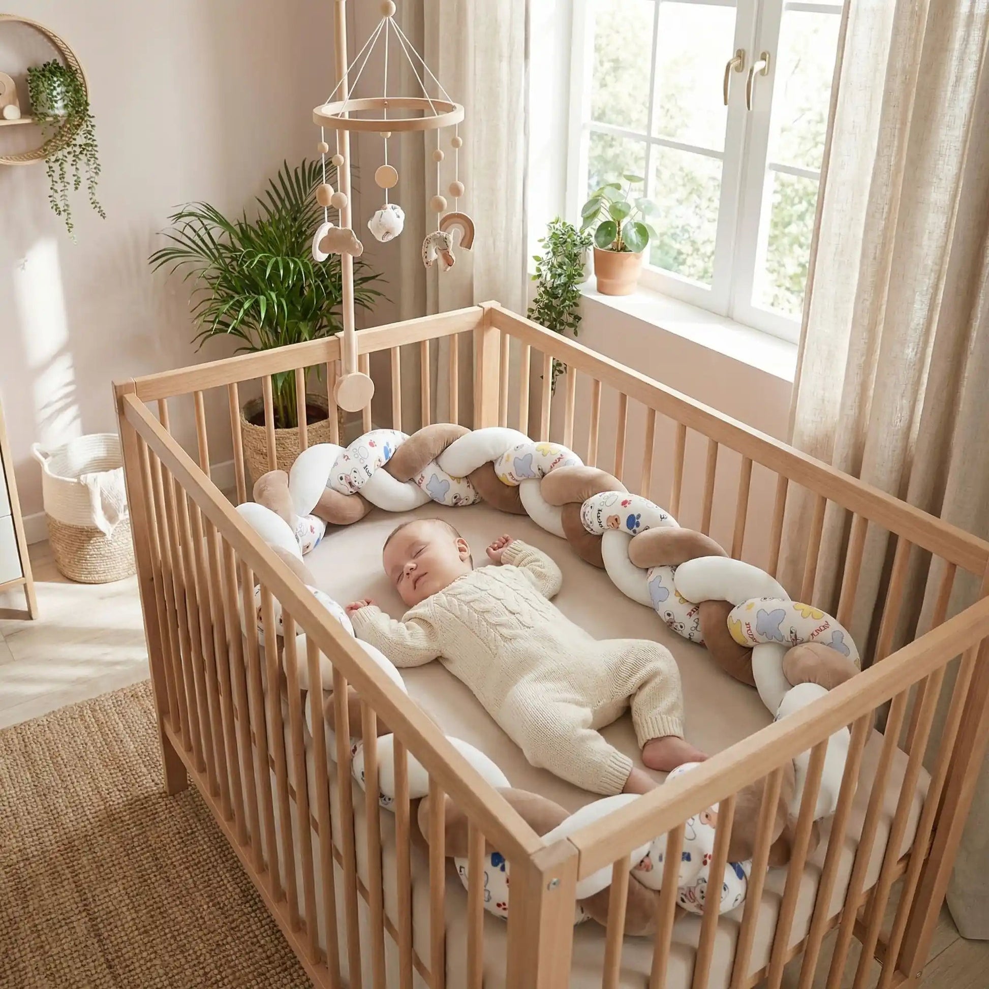 bébé entourer de tour de lit tresse marron