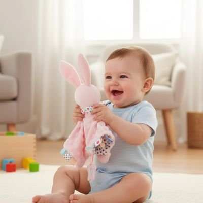 bebe joue avec son doudou bebe elephant 