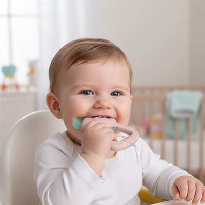 bébé mordille son anneau de dentition 