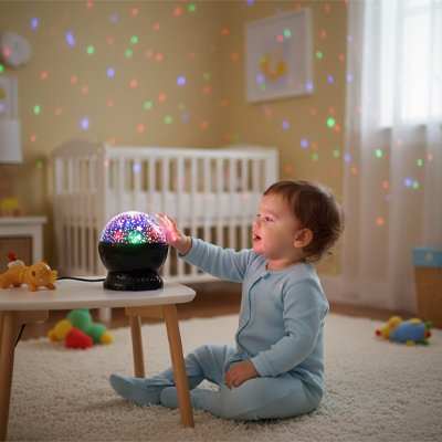 bebe regardant les forme de son projecteur enfant 