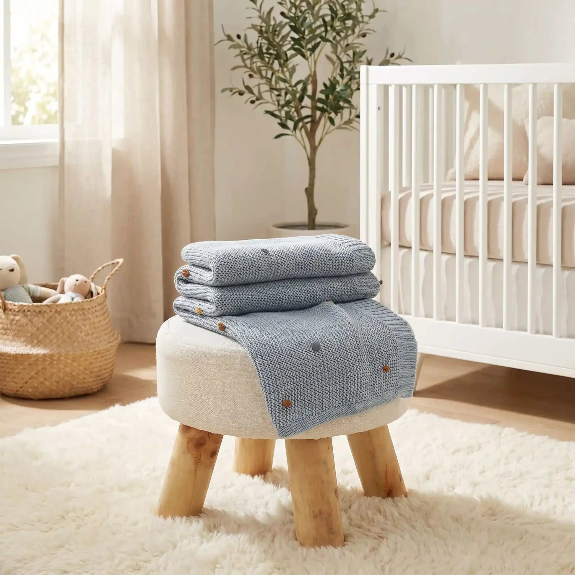Couvertures bébé tricotées en coton verte pour tout-petit