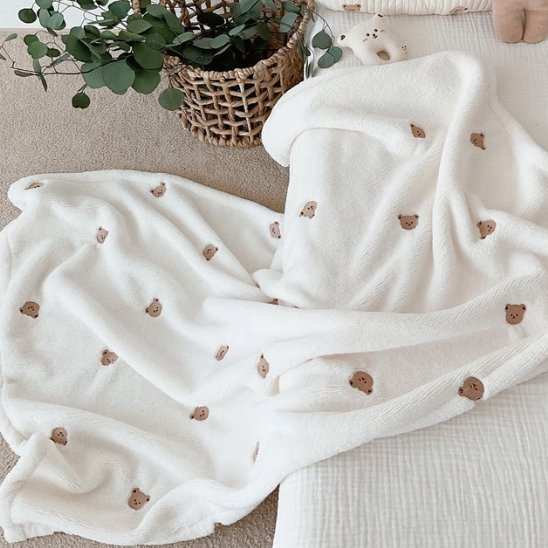 couverture bébé ultra douce blanche imprimer marron 