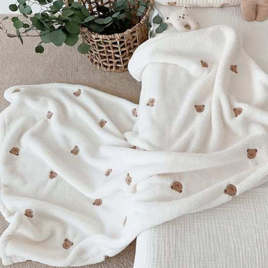 couverture bébé ultra douce blanche imprimer marron 