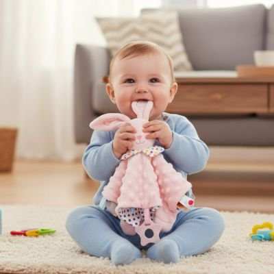Doudou bebe dans les bras de bebe