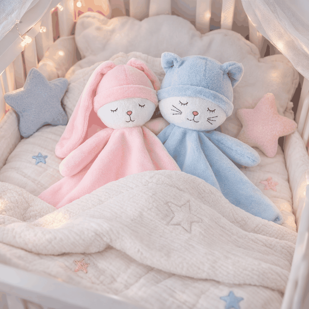 doudou bebe rose doudou bebe bleu dans un lit de bébé