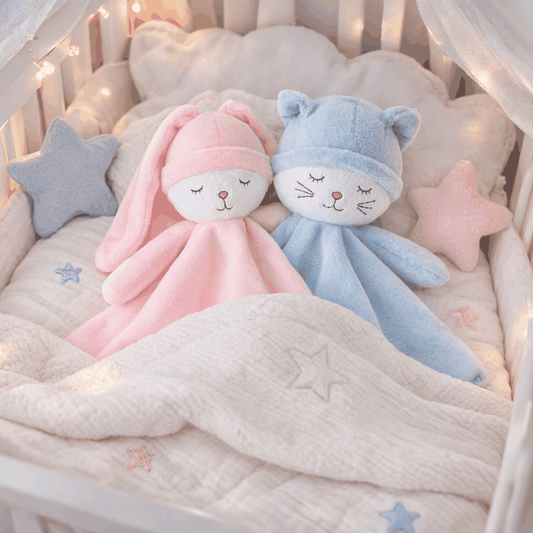 doudou bebe rose doudou bebe bleu dans un lit de bébé