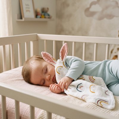 Doudou dans les bras de bébé endormi