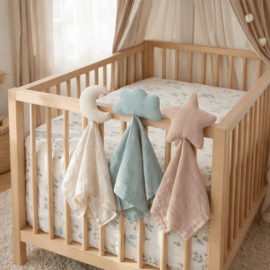 doudou forme nuage lune etoile sur le lit de de bébé