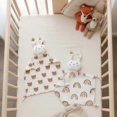 Doudou lapin arc en ciel et ourson