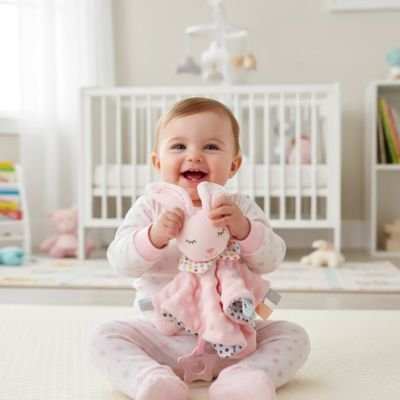 fillette tenant dans ses bras son doudou bebe 