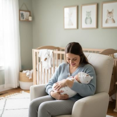 maman avec bebe dans ses bras dans sa couverture d emmaillotage 