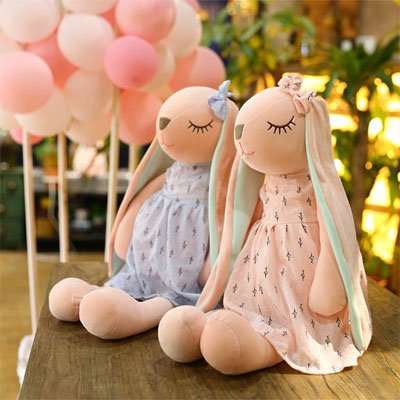Peluche lapin robe bleu et robe rose
