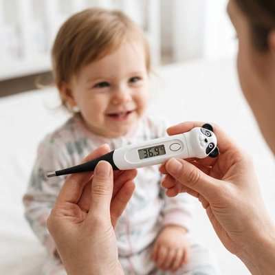 Thermomètre digital avec embout flexible et affichage LCD, design panda pour enfant