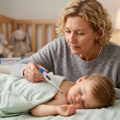 Thermomètre digital sans contact affichant température précise et rapide pour bébé endormi