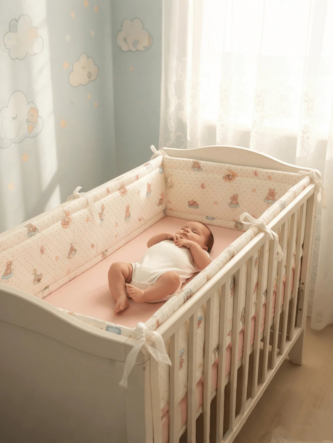 bébé entourer de tour de lit ourson