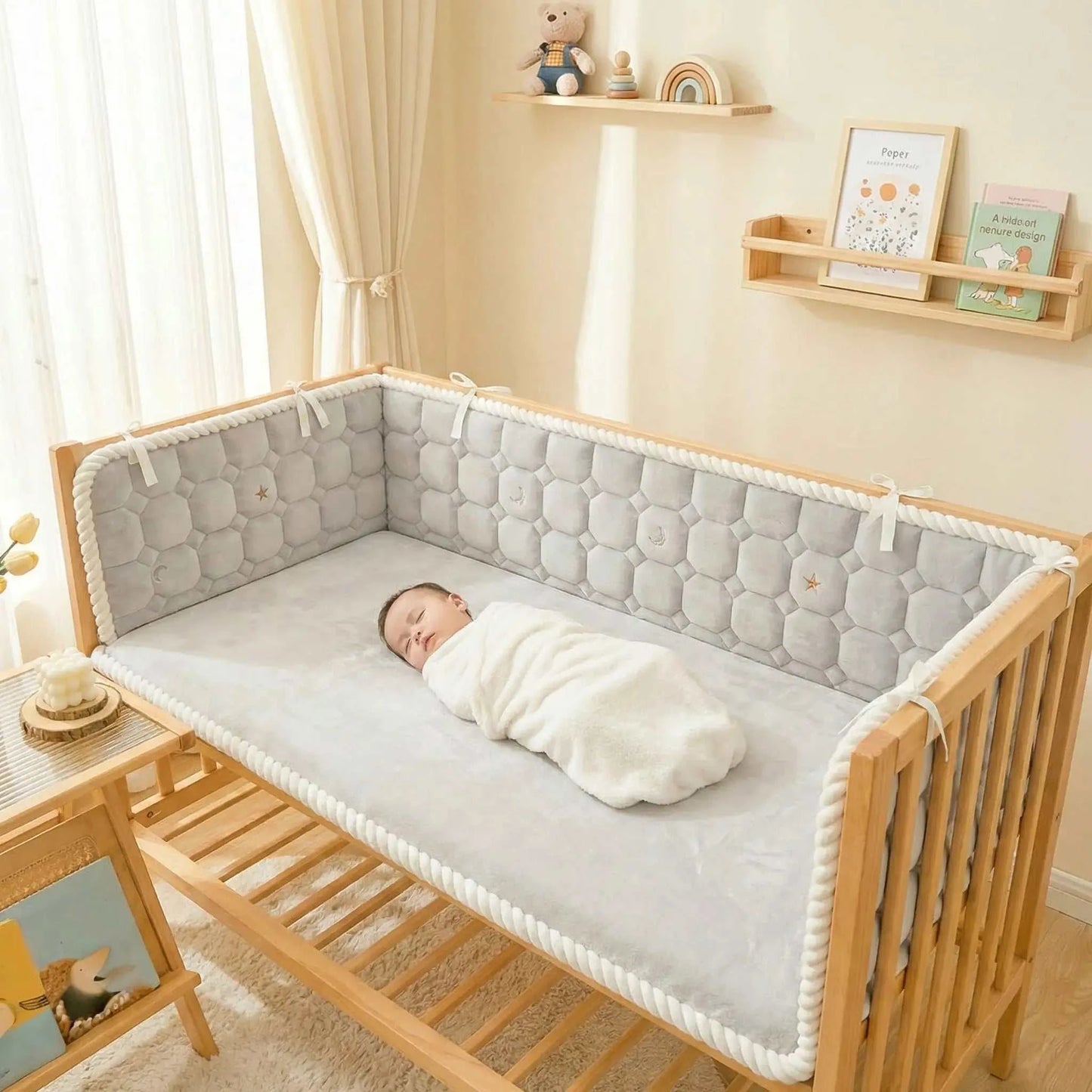 Tour de lit pour bebe cocon protecteur velour gris