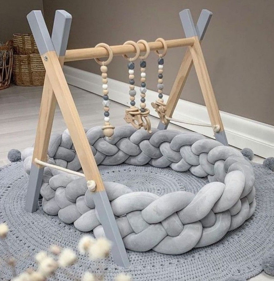 tresse de lit 4brins gris velours protéger bébé