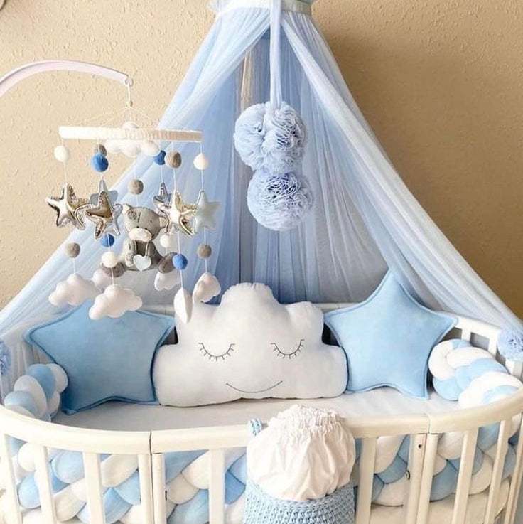 tresse de lit bébé bleu blanc