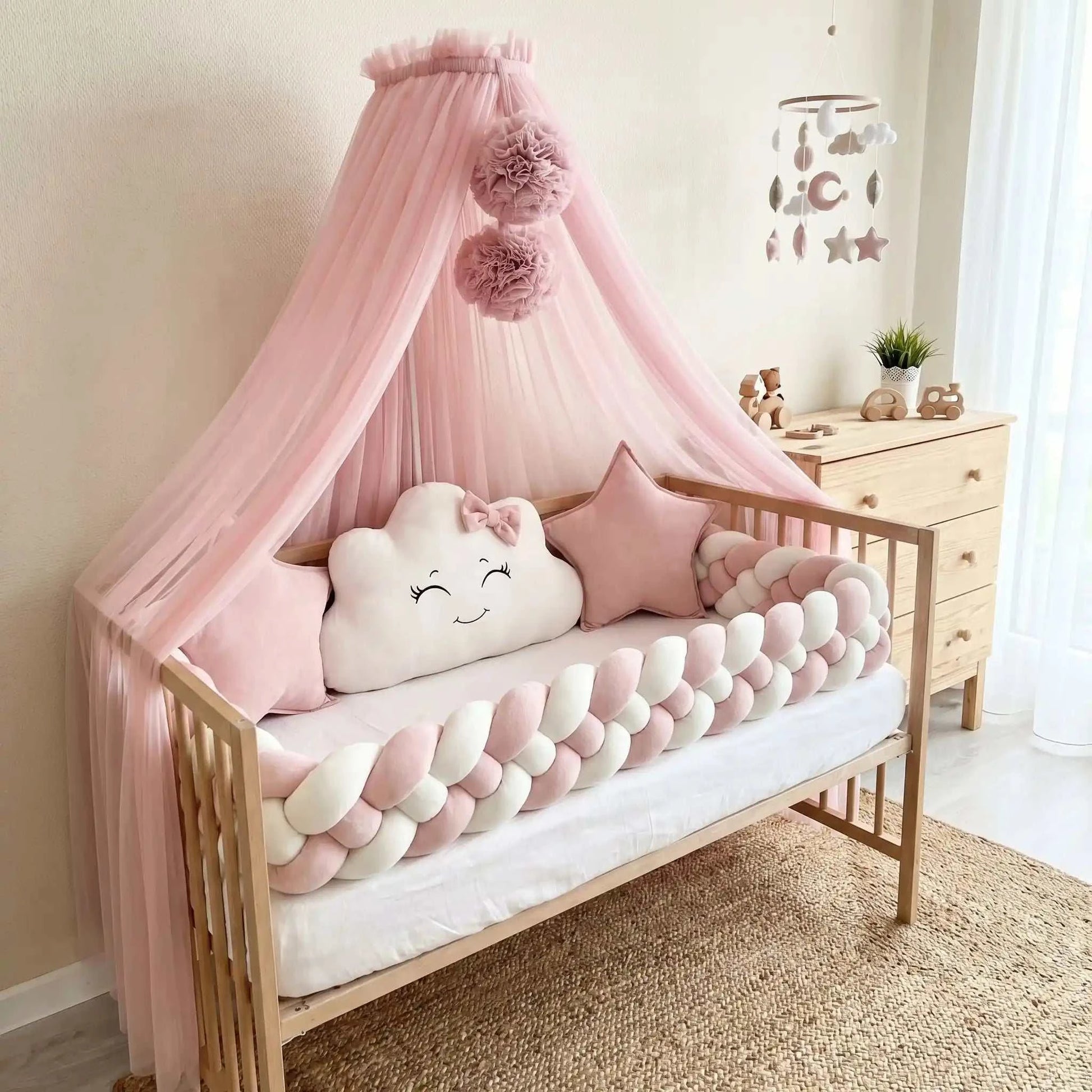 tresse de lit bébé cocon douillet rose banc