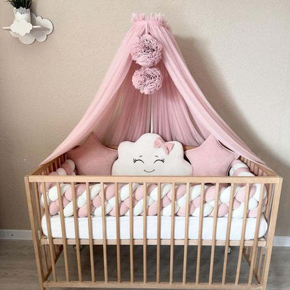 tresse de lit bébé rose blanc protection décoration
