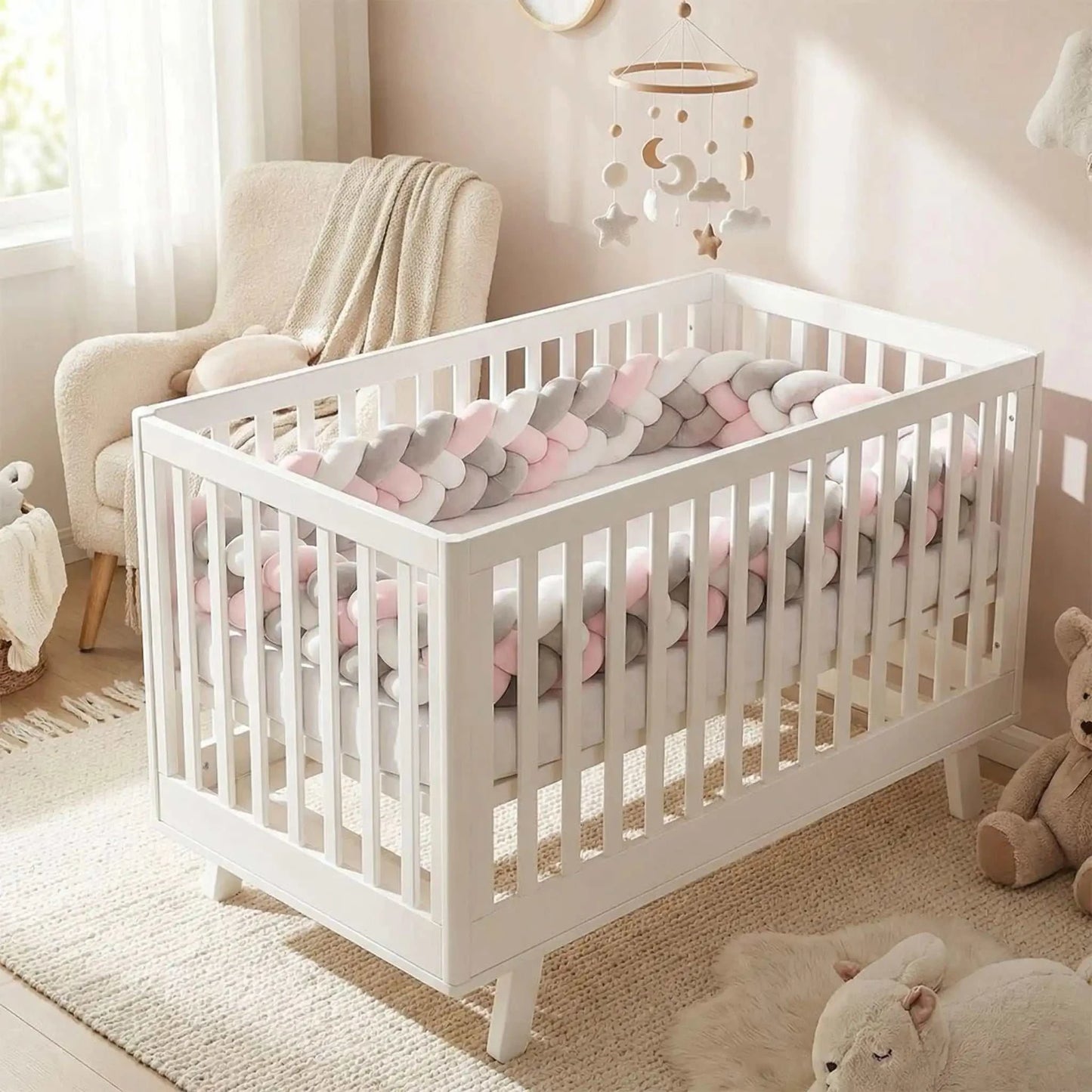 tresse de lit bébé securiter sommeil 4brins rose
