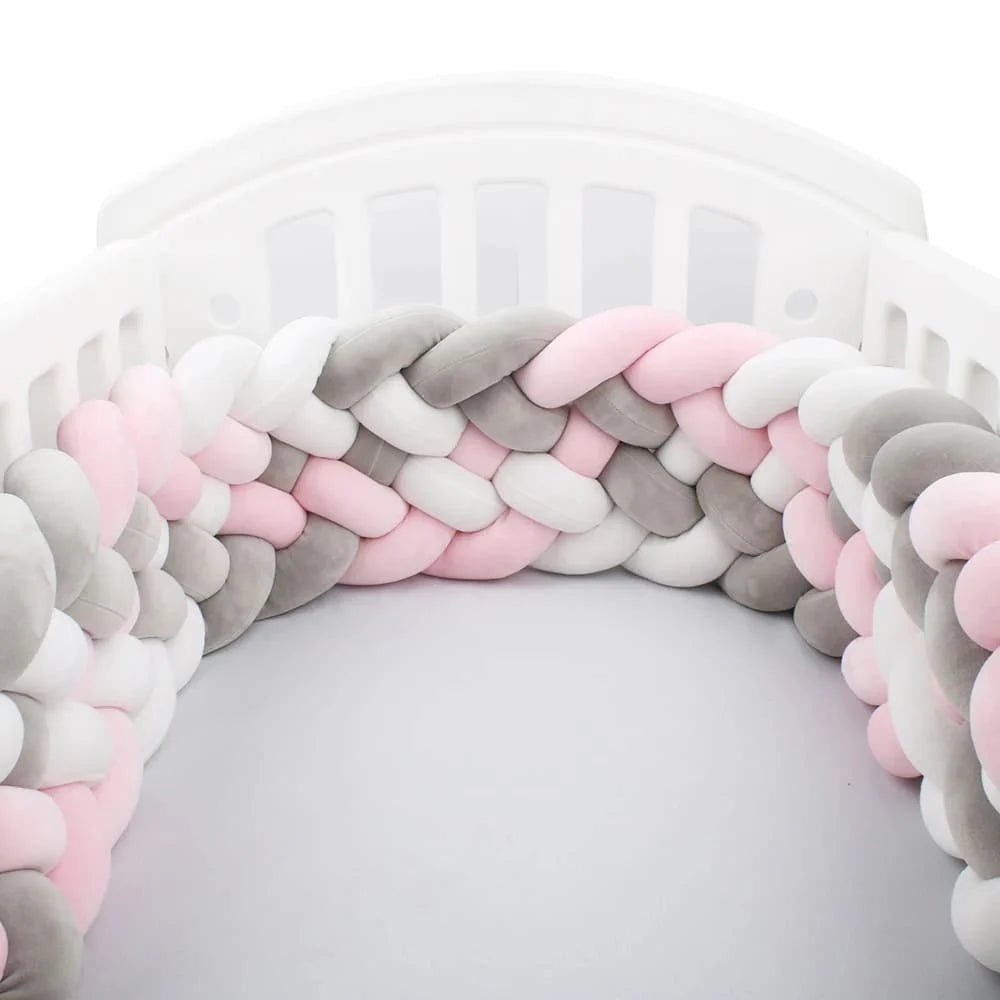 tour de lit tresse rose gris blanc