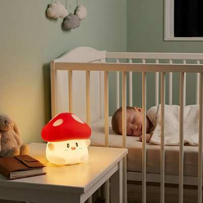 Veilleuse bébé champignon lumineuse douce et réglable pour nuits apaisées