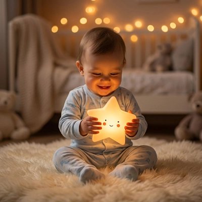 Veilleuse bébé en forme d'étoile lumineuse souriante pour nuits apaisées
