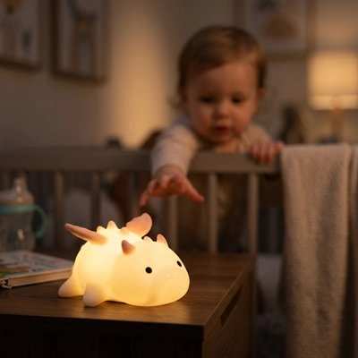 Veilleuse bébé dinosaure multicolore rechargeable pour nuits apaisantes