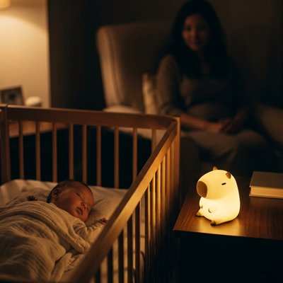 Veilleuse bébé capybara a coter de lit de bébé