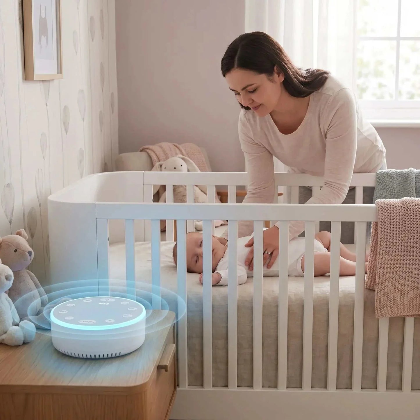 veilleuse bruit blanc compacte avec lumière douce pour apaiser le sommeil de bébé
