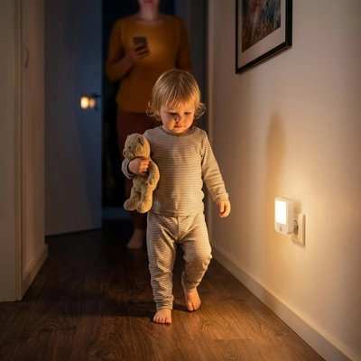 Veilleuse murale avec détecteur automatique de mouvement, lumière douce et design compact pour nuit sécurisée