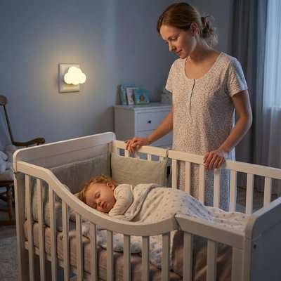 Veilleuse murale compacte en forme de nuage avec lumière douce et chaleureuse pour nuits sécurisées des enfants